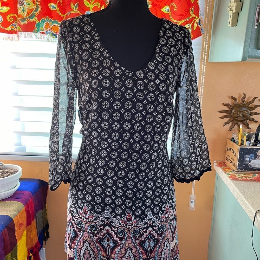 AUW  boho, double keyhole back shift dress